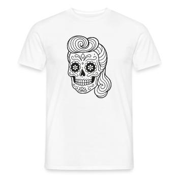 Mexican Totenkopf_Rockabilly Hairstyle Coloring Page - Men's T-Shirt - white - Front - AI Model Male 178 dark (178cm)
