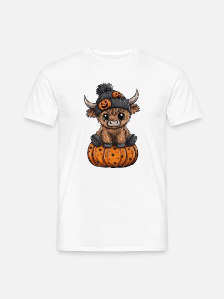 Kürbis-Kuh im Halloween-Look - Männer T-Shirt - Weiß