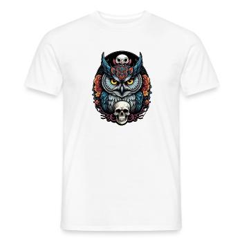 Hibou décoratif avec crâne et pétales de rose - T-shirt homme - blanc - Devant - AI Model Male 178 dark (178cm)