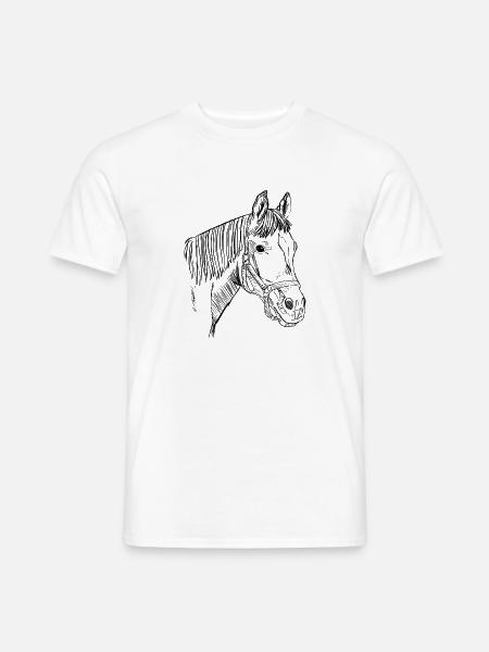 Handgezeichte Pferde Kopf, Illustration, Reiten - Männer T-Shirt - Weiß