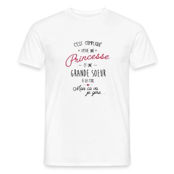 Compliqué d'être une princesse et une grande soeur - T-shirt homme - blanc - Devant - AI Model Male 178 dark (178cm)