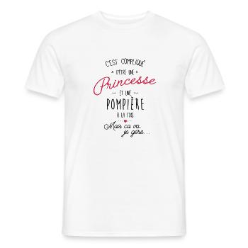 Princesse et pompière - pompier - T-shirt homme - blanc - Devant - AI Model Male 178 dark (178cm)