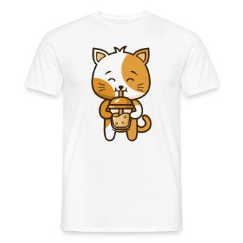 A funny cat kitten drinks Boba Tea Bubble - Men's T-Shirt - white - Front - AI Model Male 178 dark (178cm)
