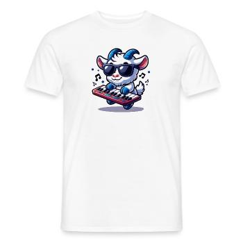 Cute goat playing keyboard on farm - Men's T-Shirt - white - Front - AI Model Male 178 dark (178cm)