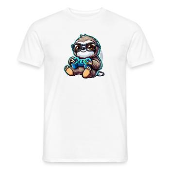 Funny Nerd Sloth Gamer PC Design - Men's T-Shirt - white - Front - AI Model Male 178 dark (178cm)