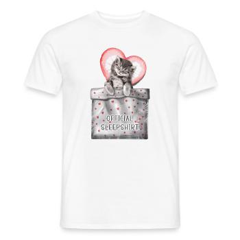 Chemise de nuit officielle pour les amoureux des chats avec chaton - T-shirt homme - blanc - Devant - AI Model Male 178 dark (178cm)