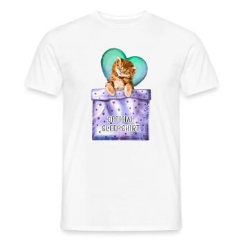 Official sleepshirt cute cat for a sleepyhead - Men's T-Shirt - white - Front - AI Model Male 178 dark (178cm)