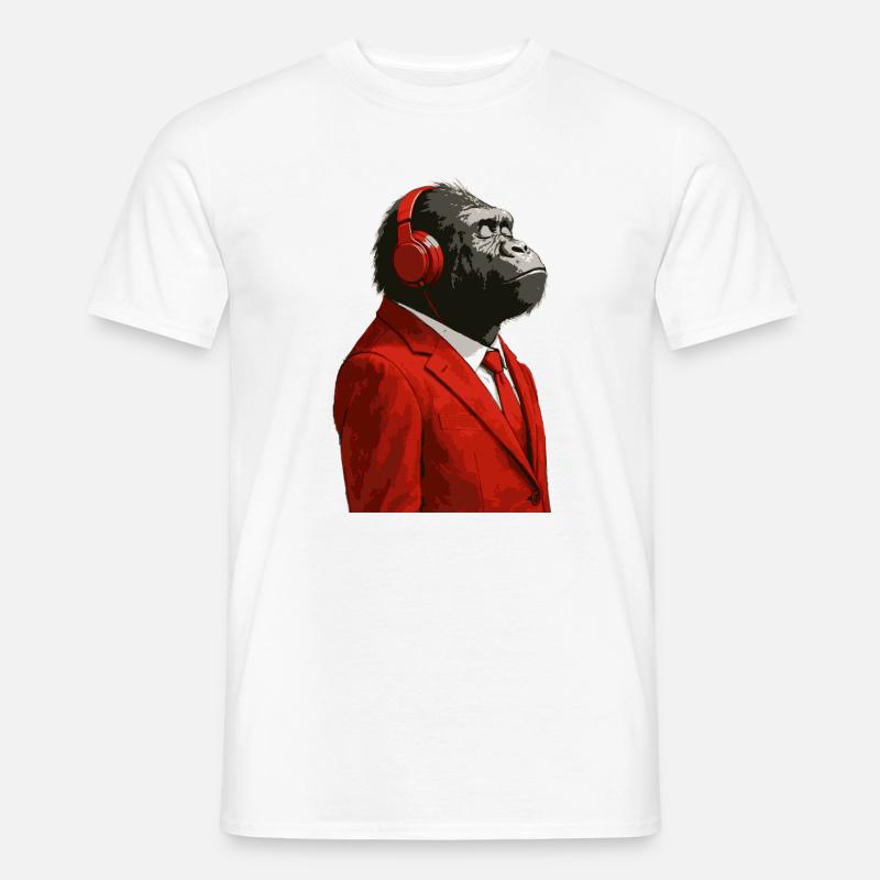 Gorilla im Anzug mit Kopfhörern - Männer T-Shirt - Weiß