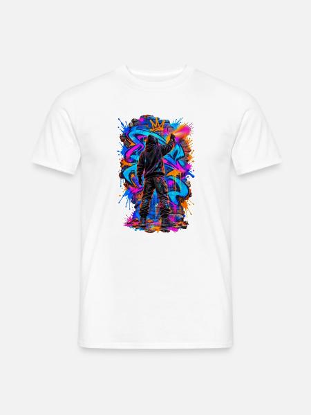 Graffiti-Künstler – Urbane Farbexplosion - Männer T-Shirt - Weiß
