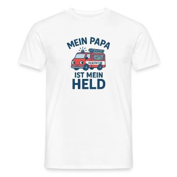 Logo Feuerwehr Kinder "Mein Papa ist mein Held" - Männer T-Shirt - Weiß - Vorne - AI Model Male 178 dark (178cm)