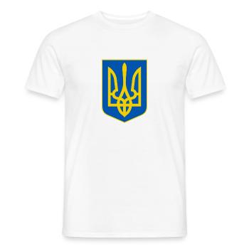 Ukraine Wappen Schild Dreizack Blau Gelb - Männer T-Shirt - Weiß - Vorne - AI Model Male 178 dark (178cm)