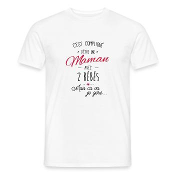 maman avec 2 bébés - T-shirt homme - blanc - Devant - AI Model Male 178 dark (178cm)
