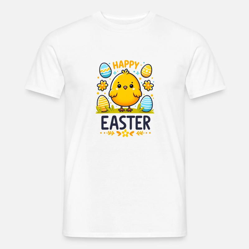 Happy Easter - Cute easter chicken with eggs - Men’s T-shirt - white