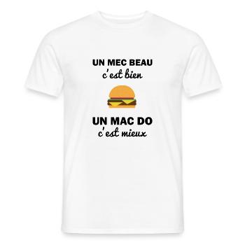 un mec beau c'est bien , un Mc do c'est mieux - T-shirt homme - blanc - Devant - AI Model Male 178 dark (178cm)