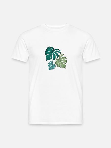 ZAZdesign® Monstera Blatt Shirt | Pflanze | Floral - Männer T-Shirt - Weiß