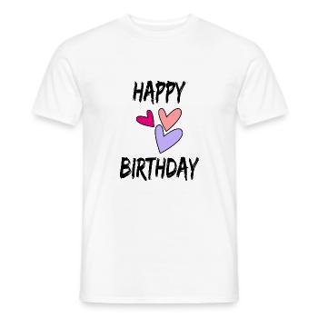 HAPPY BIRTHDAY. HAPPY BIRTHDAY. BIRTHDAY. - Men's T-Shirt - white - Front - AI Model Male 178 dark (178cm)