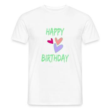 BIRTHDAY. HAPPY BIRTHDAY. HAPPY BIRTHDAY. - Men's T-Shirt - white - Front - AI Model Male 178 dark (178cm)
