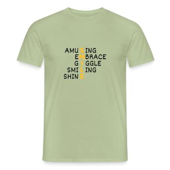 SMILE – Positivity Word Art - Männer T-Shirt - Sage - Vorne - AI Model Male 178 light (178cm)