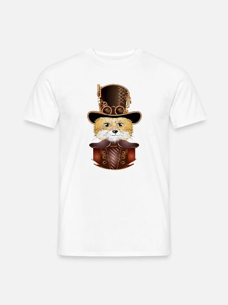 Steampunk Fuchs mit antiken Zylinder Hut Look - Männer T-Shirt - Weiß