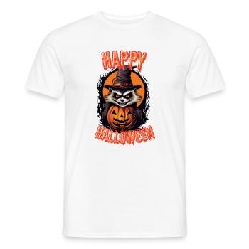 Gruselige Katzen-Hexe mit Kürbis - Männer T-Shirt - Weiß - Vorne - AI Model Male 178 dark (178cm)
