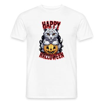 Mignon léopard des neiges avec citrouille d’Halloween - T-shirt homme - blanc - Devant - AI Model Male 178 dark (178cm)