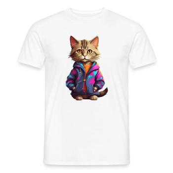 Chat Urbain Stylé - T-shirt homme - blanc - Devant - AI Model Male 178 dark (178cm)