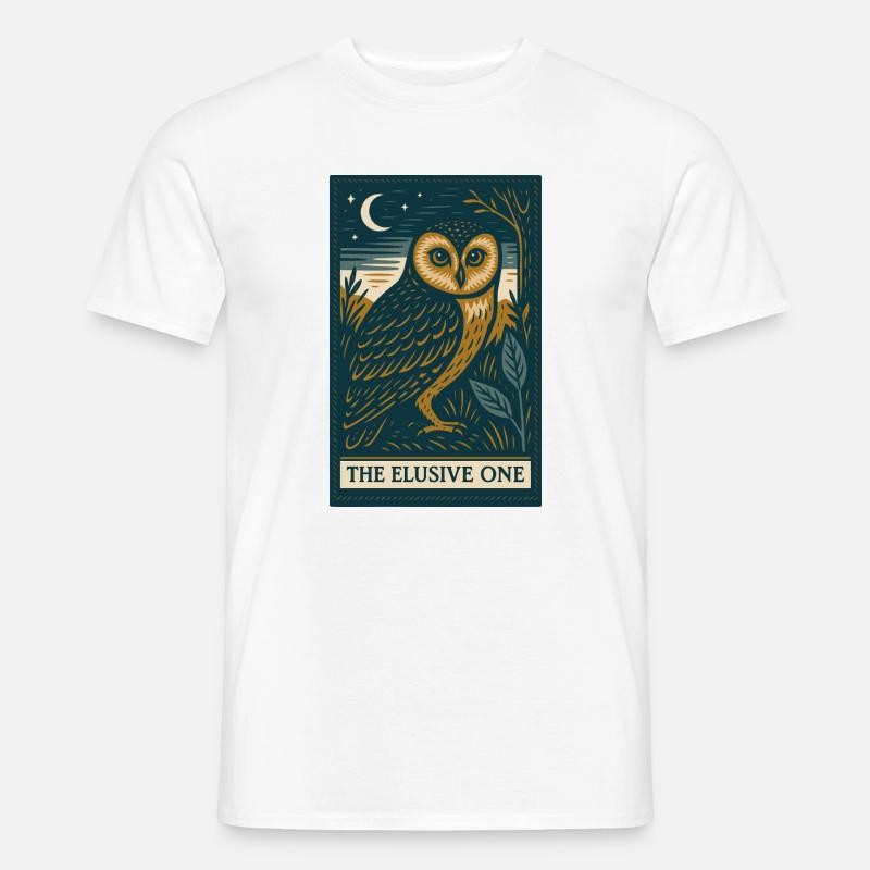 Mystische Eule unter Nachthimmel - Männer T-Shirt - Weiß