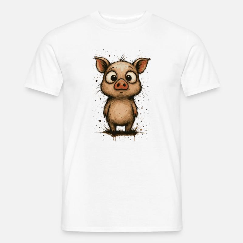 Funny piglet with big eyes – splash - Men’s T-shirt - white