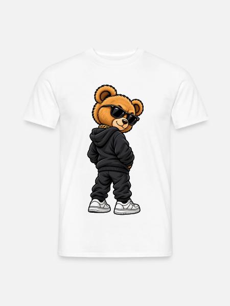 Gangster Teddy im lässigen Streetwear Look - Männer T-Shirt - Weiß