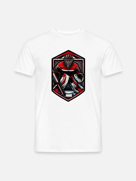 Roter Torwart im Hockey-Design - Männer T-Shirt - Weiß