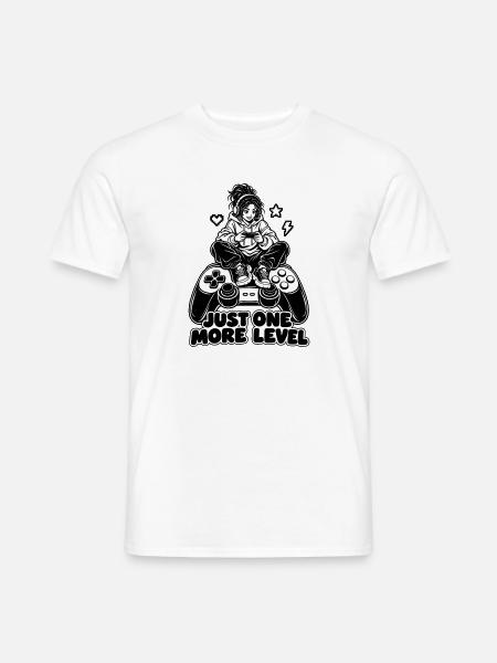 Nur noch ein Level – Gamer auf einem riesigen Controller - Männer T-Shirt - Weiß