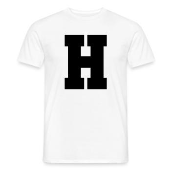 H - capital letter single, bold and serif - Men's T-Shirt - white - Front - AI Model Male 178 dark (178cm)
