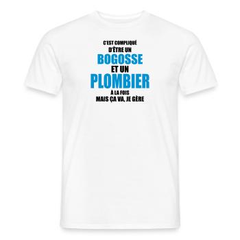 c'est compliqué d'être un bogosse et un plombier - T-shirt homme - blanc - Devant - AI Model Male 178 dark (178cm)