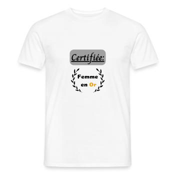 Certifiée : Femme en or - T-shirt homme - blanc - Devant - AI Model Male 178 dark (178cm)