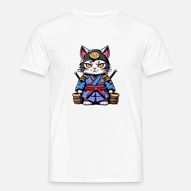 Samurai-Katze #23 - Männer T-Shirt - Weiß