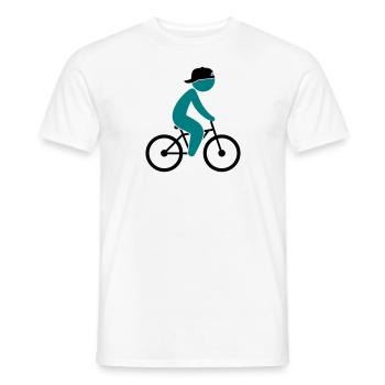 Ein Radfahrer fährt auf seinem Fahrrad - Männer T-Shirt - Weiß - Vorne - AI Model Male 178 dark (178cm)