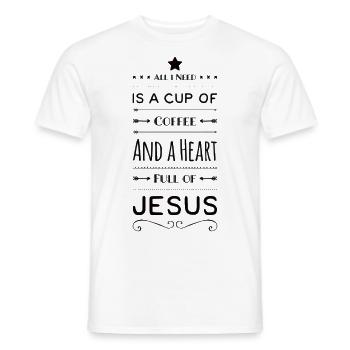 Tasse de café et cœur plein de Jésus - T-shirt homme - blanc - Devant - AI Model Male 178 dark (178cm)