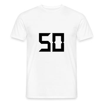 50 YEARS. 50th ANNIVERSARY. BIRTHDAY 50 YEARS. 50 - Men's T-Shirt - white - Front - AI Model Male 178 dark (178cm)