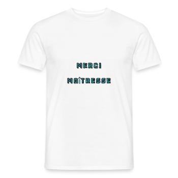 MAÎTRESSE. MERCI. MERCI MAÎTRESSE - T-shirt homme - blanc - Devant - AI Model Male 178 dark (178cm)