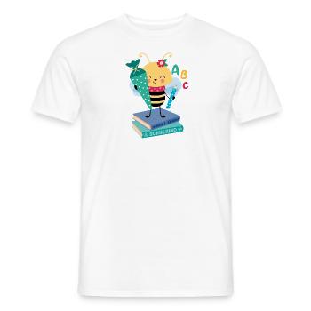 Abeille avec cône d’école sur une pile de livres Inscription à l’école - T-shirt homme - blanc - Devant - AI Model Male 178 dark (178cm)