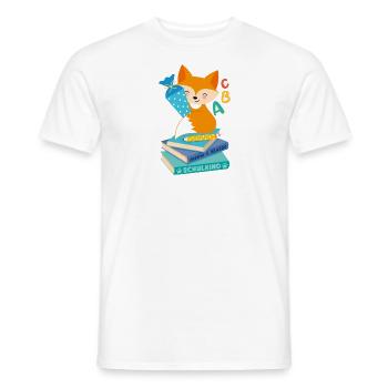 Renard avec cône d’école sur une pile de livres inscription à l’école - T-shirt homme - blanc - Devant - AI Model Male 178 dark (178cm)