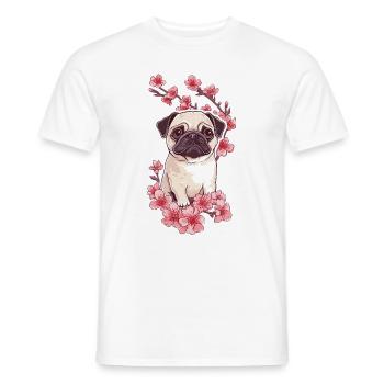 Mops mit Blüten - Männer T-Shirt - Weiß - Vorne - AI Model Male 178 dark (178cm)
