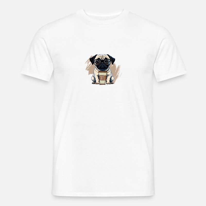 Stilvoller Mops & Kaffee Liebe - Männer T-Shirt - Weiß