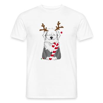 Chien bobtail avec canne à sucre et bois de renne - T-shirt homme - blanc - Devant - AI Model Male 178 dark (178cm)