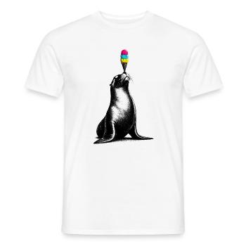 Seelöwe mit Eis im Stencil Style   - Männer T-Shirt - Weiß - Vorne - AI Model Male 178 dark (178cm)