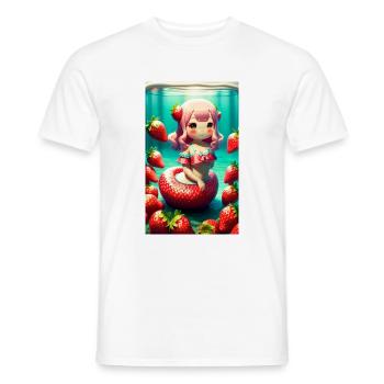 Sirène Kawaii dans un océan de fraises - T-shirt homme - blanc - Devant - AI Model Male 178 dark (178cm)