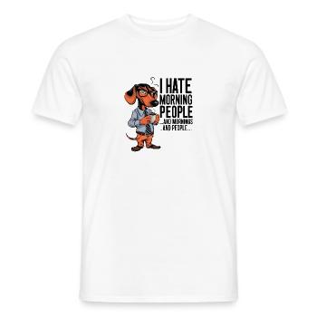 Premier teckel au café avec tasse à café - T-shirt homme - blanc - Devant - AI Model Male 178 dark (178cm)