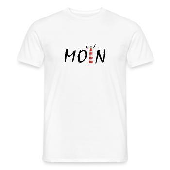 Moin mit Leuchtturm und Möwen, schwarz - Männer T-Shirt - Weiß - Vorne - AI Model Male 178 dark (178cm)