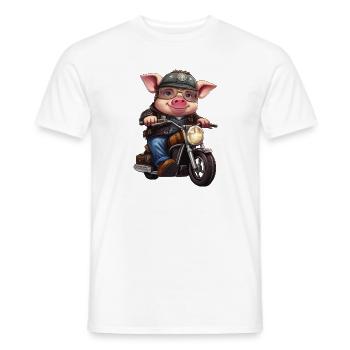 Cochon Moto / Motard Cochons - T-shirt homme - blanc - Devant - AI Model Male 178 dark (178cm)