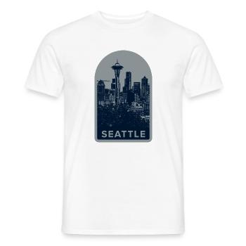 Seattle Skyline Badge: Space Needle Silhouette - Männer T-Shirt - Weiß - Vorne - AI Model Male 178 dark (178cm)